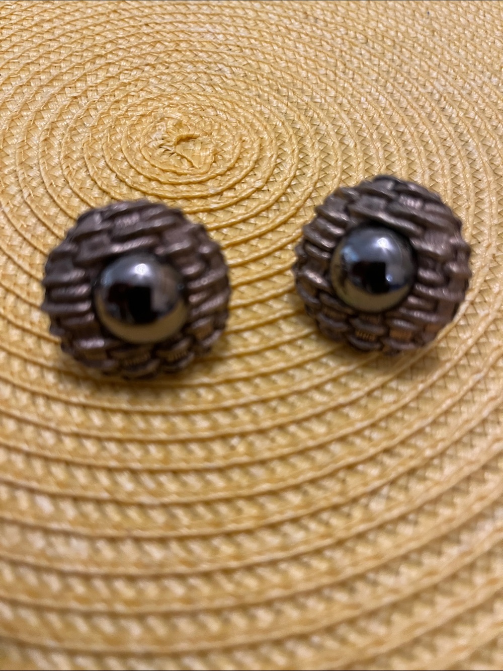Classic Woven Button Earrings with Gunmetal Center